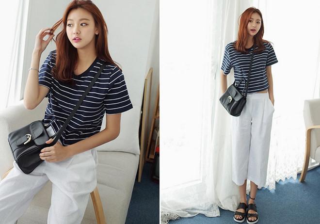 Áo kẻ ngang phối quần Culottes