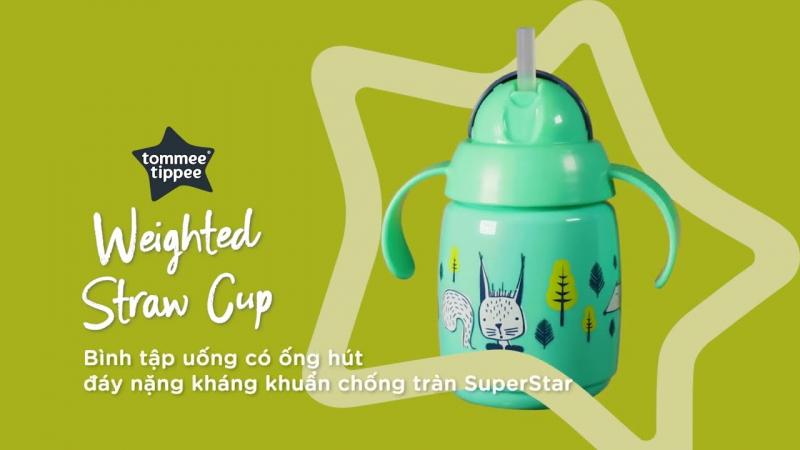 Bình tập uống nước có ống hút đáy nặng kháng khuẩn chống tràn, chống sặc cho bé Tommee Tippee SuperStar