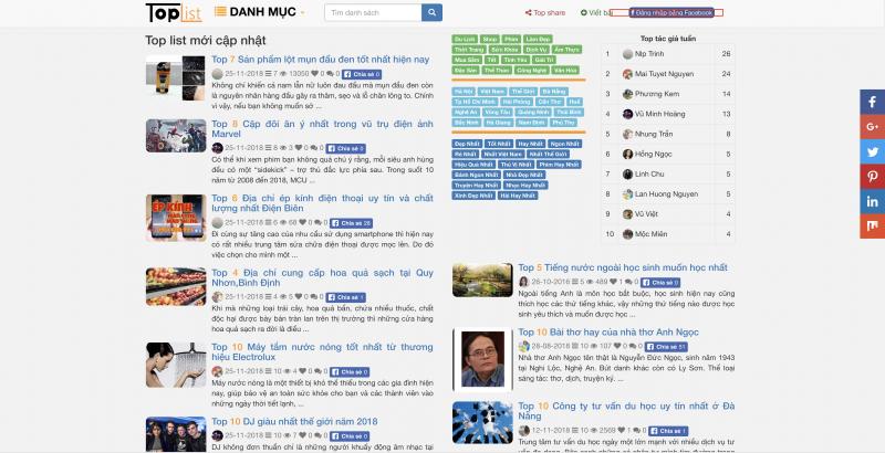 Đăng nhập bằng facebook để trở thành thành viên của Toplist.vn