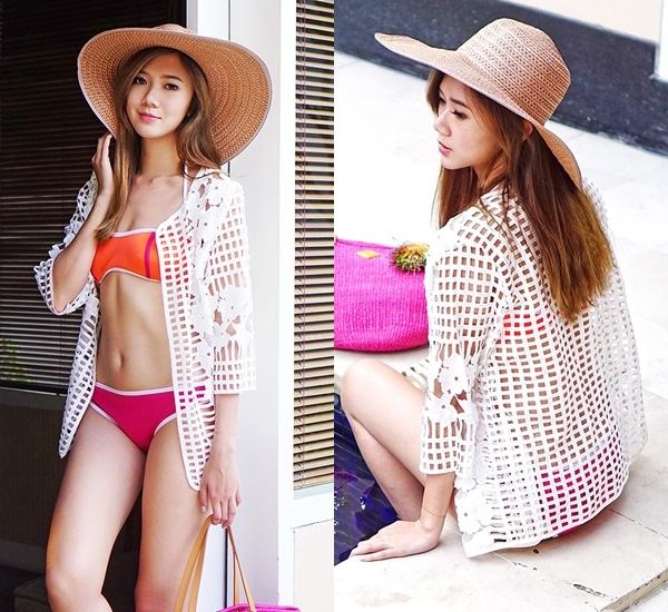 Phối đồ bơi với áo choàng lưới