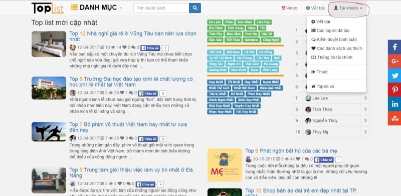 Click vào ô tài khoản rồi click vào phần bất kỳ( viết bài, các danh sách đã tạo...)