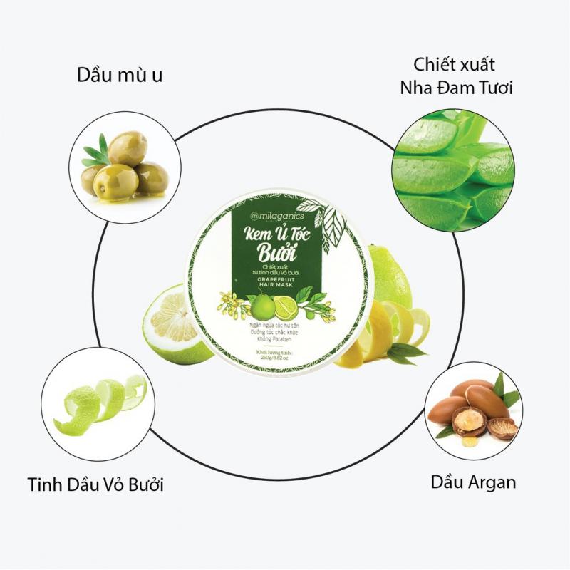 Kem ủ tóc bưởi  Milaganics  ngăn ngừa tóc hư tổn và dưỡng tóc chắc khỏe