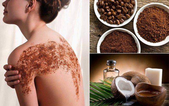 Làm trắng da toàn thân bằng bã cà phê và dầu dừa