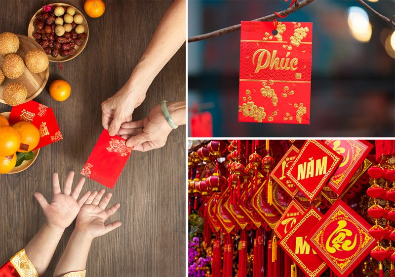 Màu chủ đạo trong ngày Tết vẫn là màu đỏ