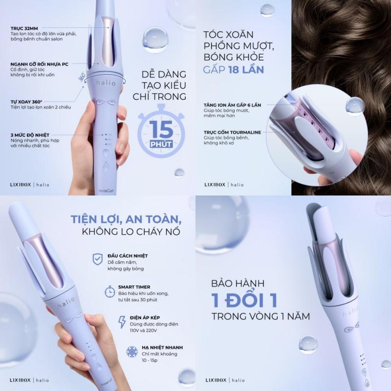 Máy Uốn Tóc Tự Xoay Ion  Âm Halio instaCurl Premium