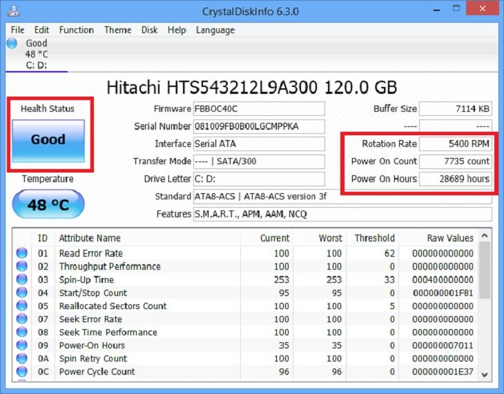 CrytalDiskInfo giám sát sức khỏe ổ cứng